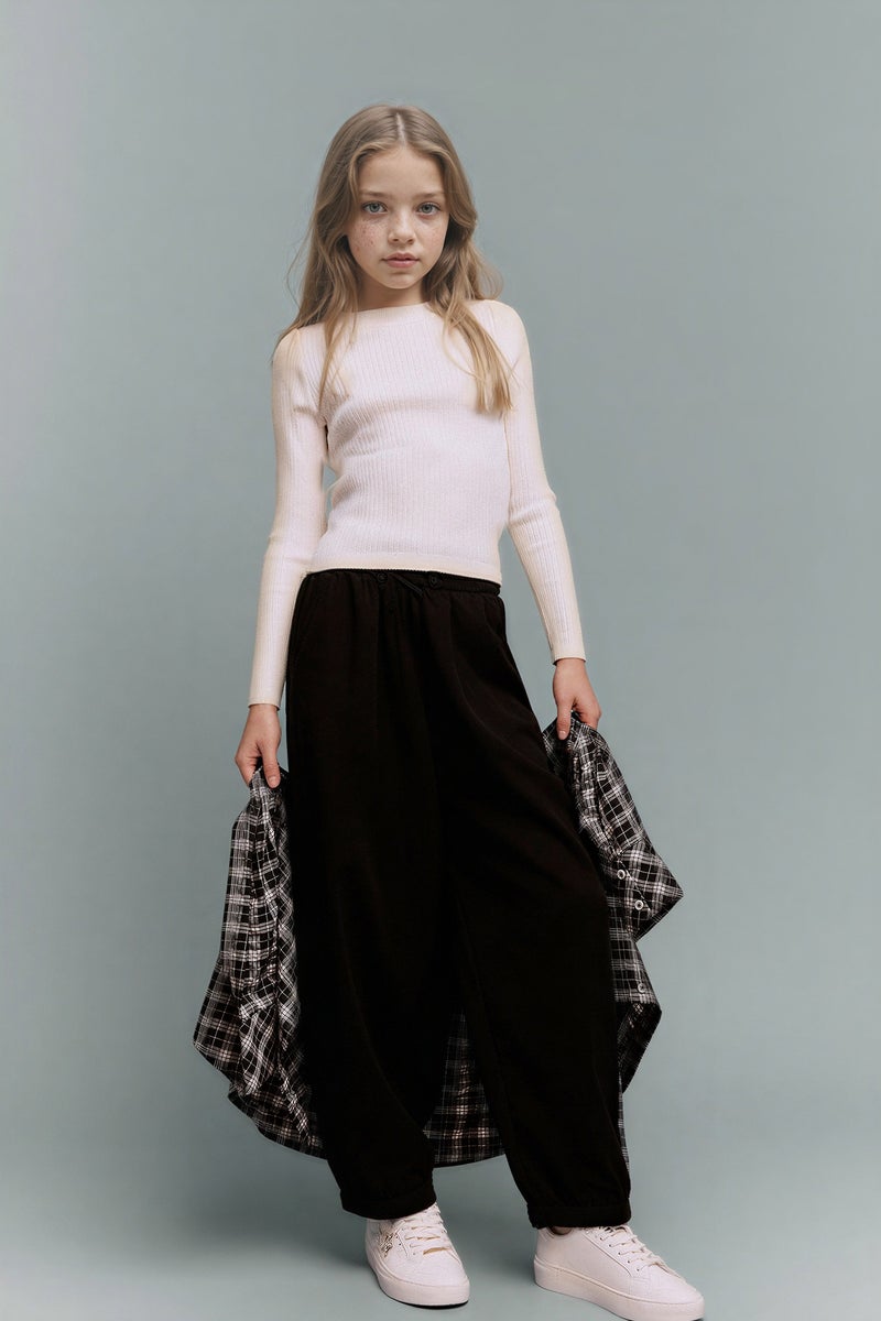 DeFacto Black Girl Girl Balloon Fit Elastic Waist Trousers Casual - Image 1